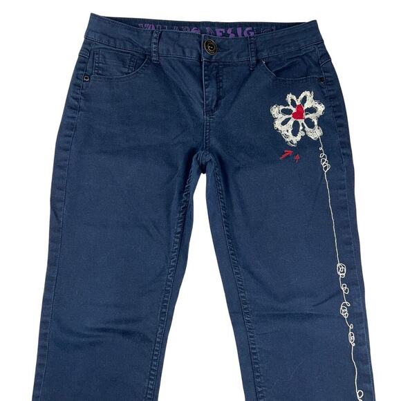 Desigual Navy Blue Jogger Jeans Flower Graffiti Size 30 - Picture 2 of 13